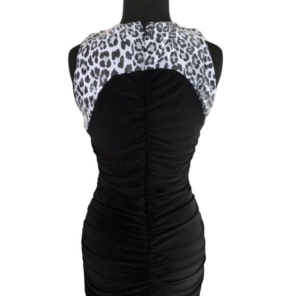 CACHE Animal Black Bodycon Sequin Ruched Evening Event Dress Stretch NWT $198 - Picture 6 of 9